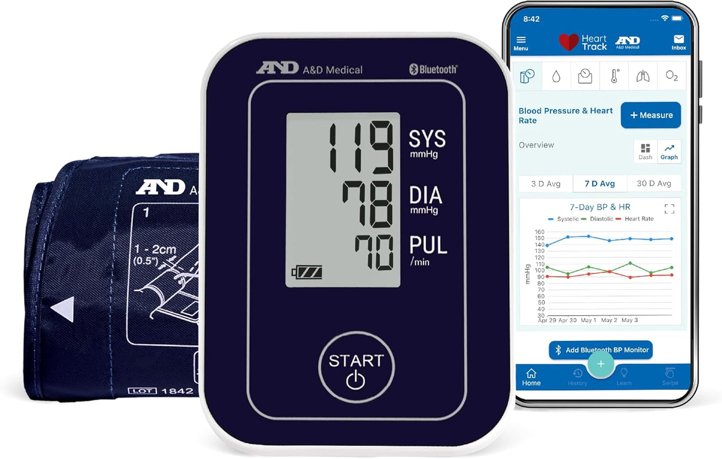 Premium Bluetooth Blood Pressure Monitor - Upper Arm Cuff with Mobile App Connectivity