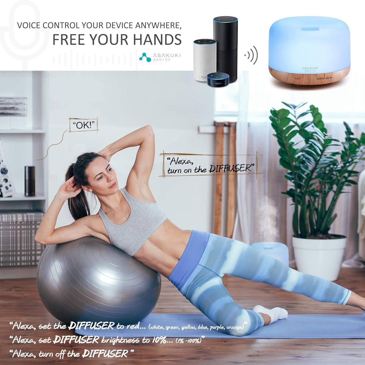 ASAKUKI Smart Wi-Fi Essential Oil Diffuser - 500ml Ultrasonic Aromatherapy Humidifier with App Control
