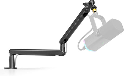 FIFINE Microphone Boom Arm Stand - Low Profile Adjustable with Desk Clamp & Cable Management