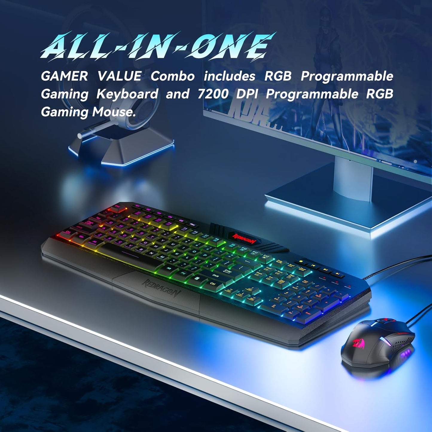 Redragon S101 RGB Gaming Keyboard & M601 Mouse Combo Set - Programmable Backlit Gaming Bundle