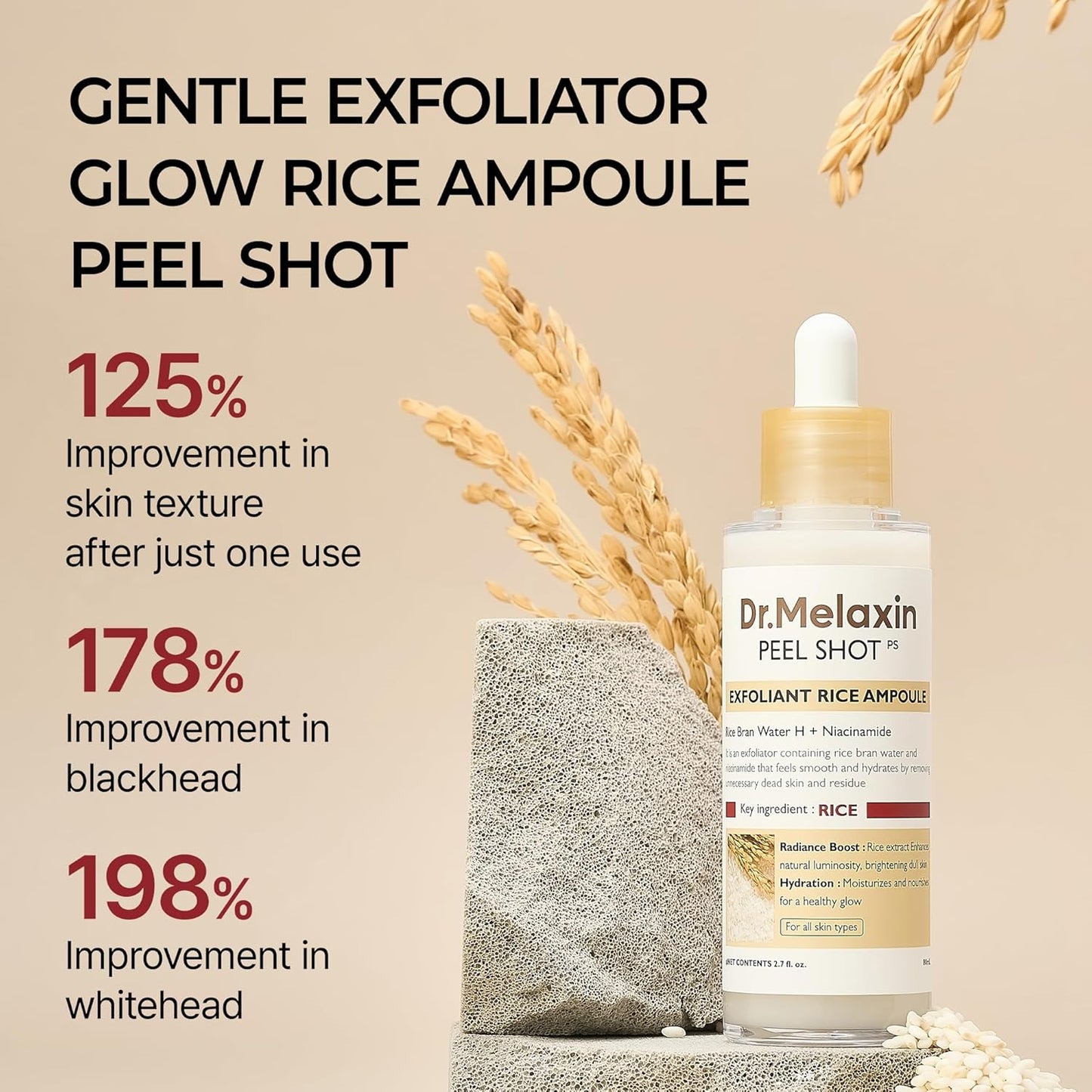 DR. Melaxin Peel Shot Glow White Rice Peeling Ampoule - Korean Exfoliating Face & Body Scrub