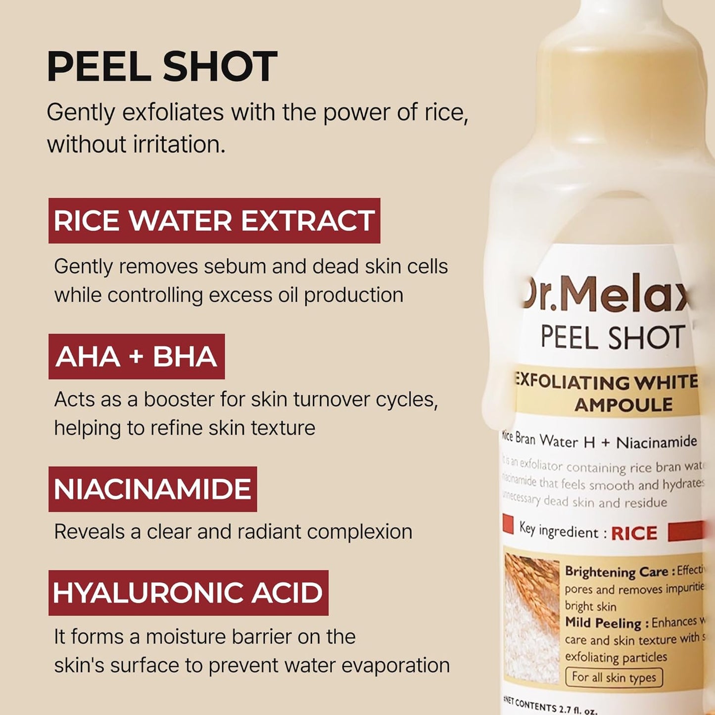 DR. Melaxin Peel Shot Glow White Rice Peeling Ampoule - Korean Exfoliating Face & Body Scrub