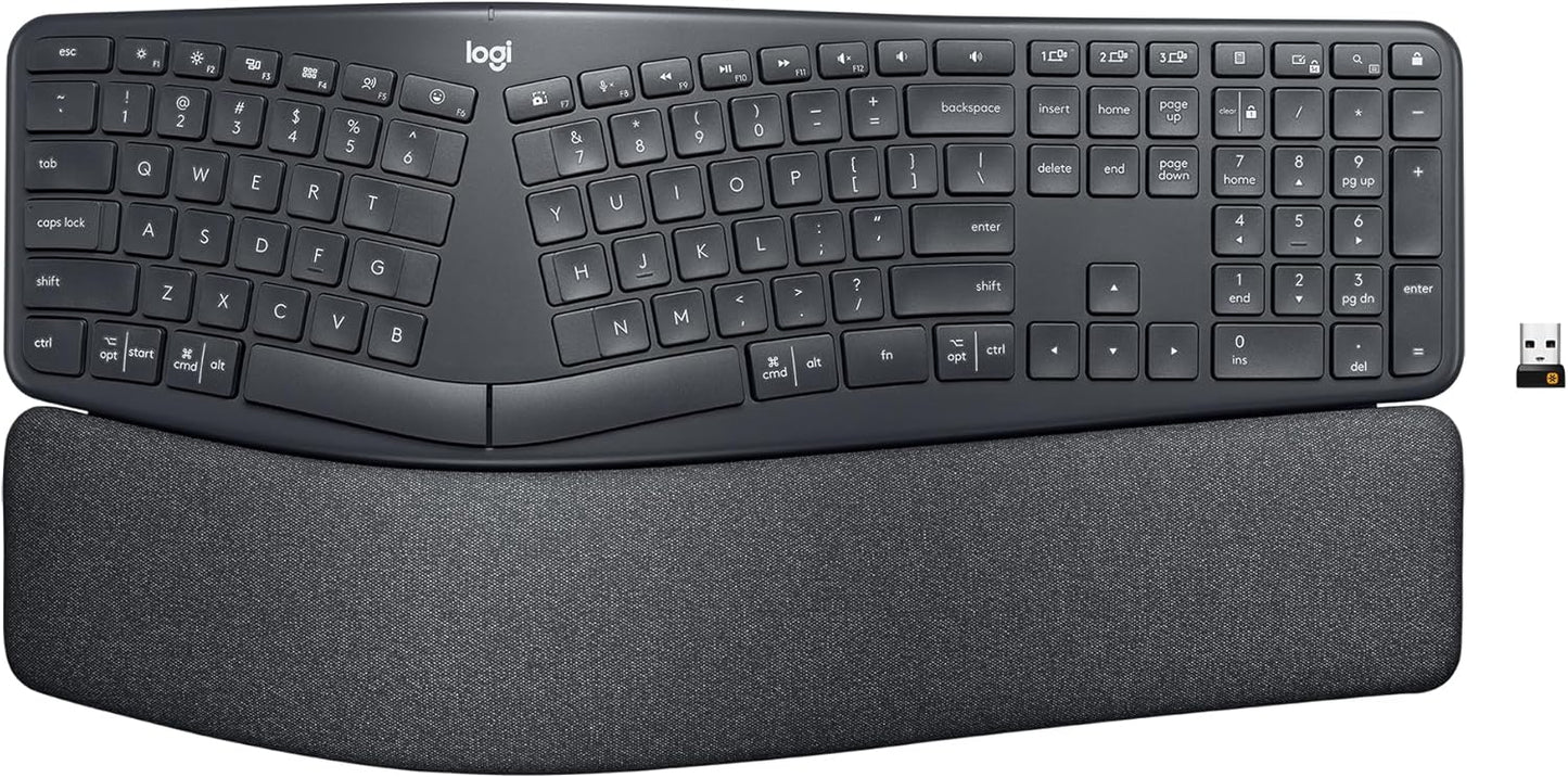 Logitech ERGO K860 Wireless Ergonomic Keyboard - Split Design with Wrist Rest & Bluetooth Connectivity