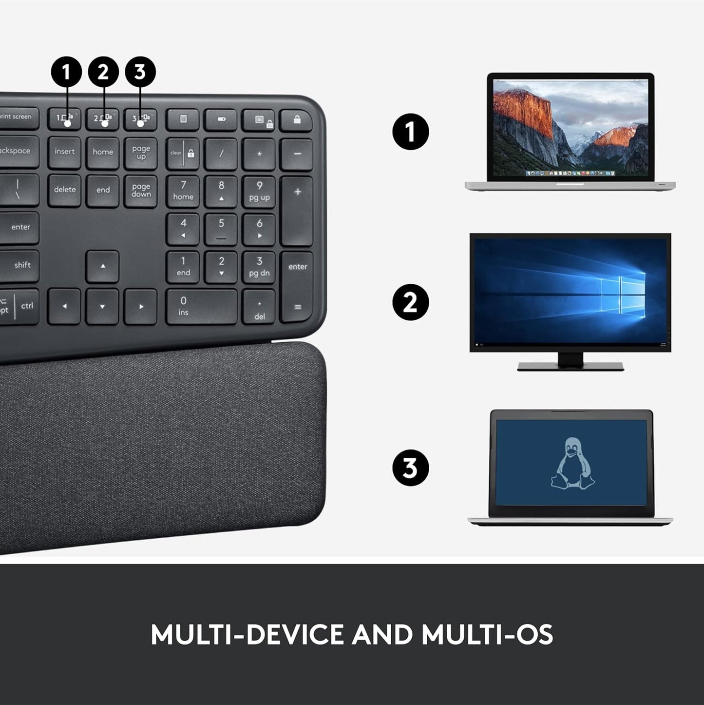 Logitech ERGO K860 Wireless Ergonomic Keyboard - Split Design with Wrist Rest & Bluetooth Connectivity