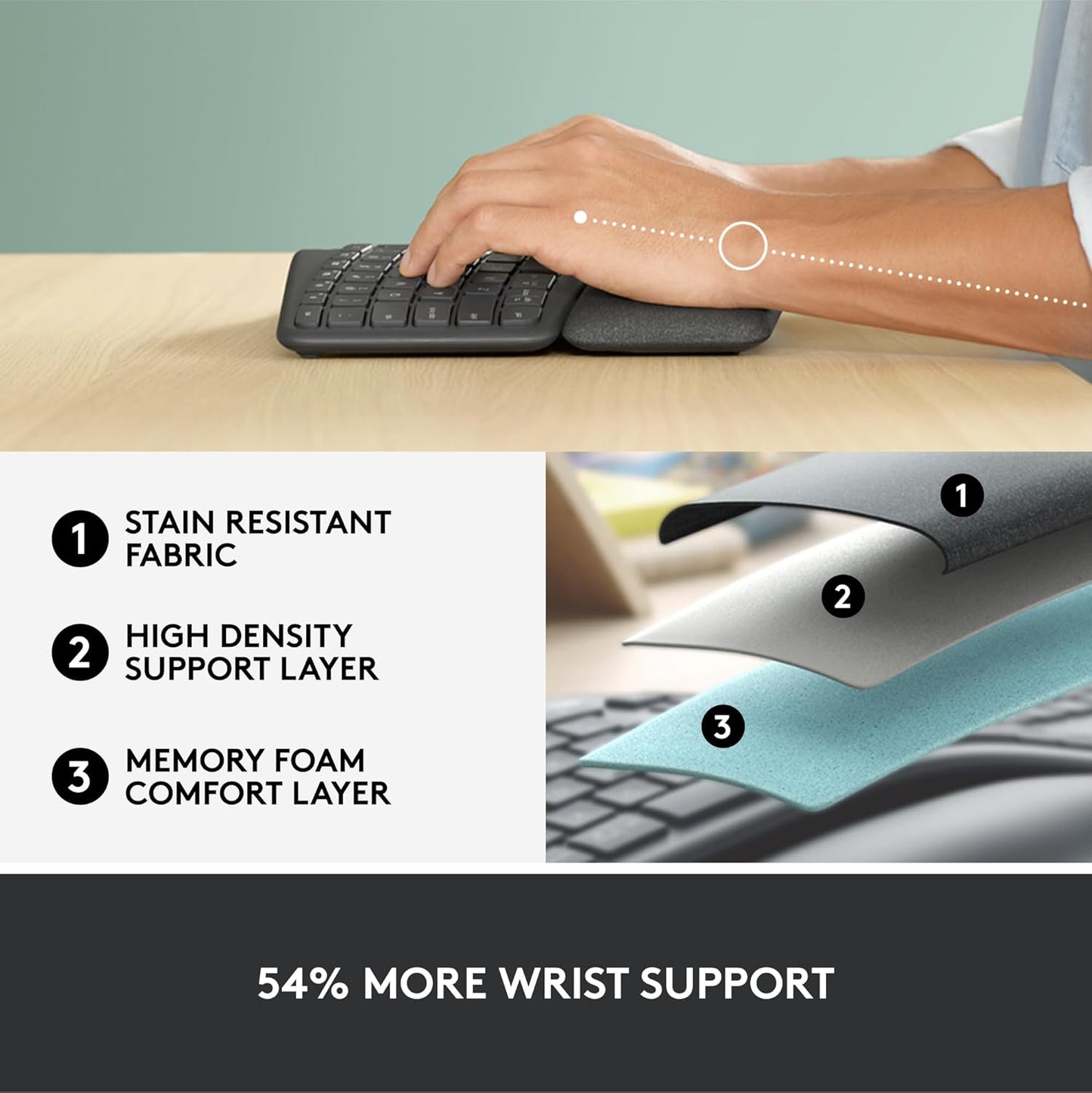 Logitech ERGO K860 Wireless Ergonomic Keyboard - Split Design with Wrist Rest & Bluetooth Connectivity