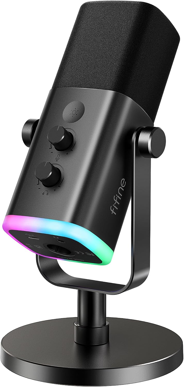 FIFINE USB/XLR Gaming Streaming Microphone with RGB Light & Mute Button