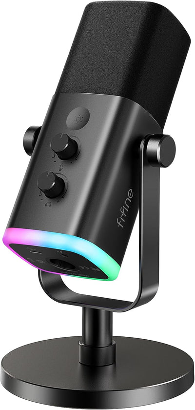 FIFINE USB/XLR Gaming Streaming Microphone with RGB Light & Mute Button