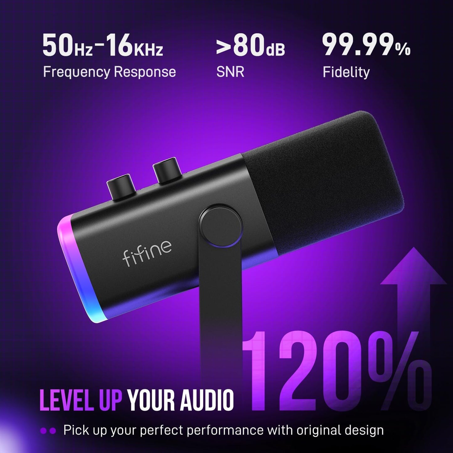 FIFINE USB/XLR Gaming Streaming Microphone with RGB Light & Mute Button