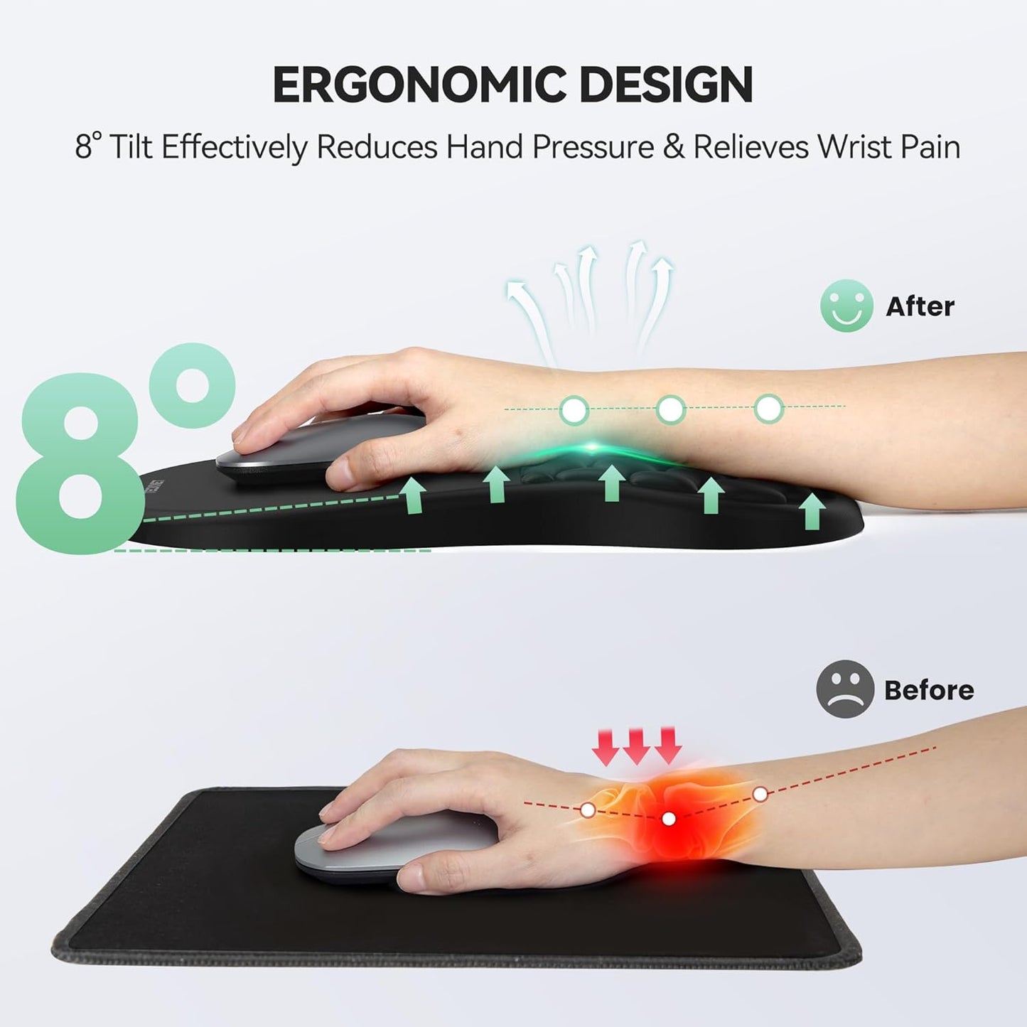 TECKNET Ergonomic Mouse Pad with Wrist Rest - Memory Foam Gaming Mouse Pad with Massage Design