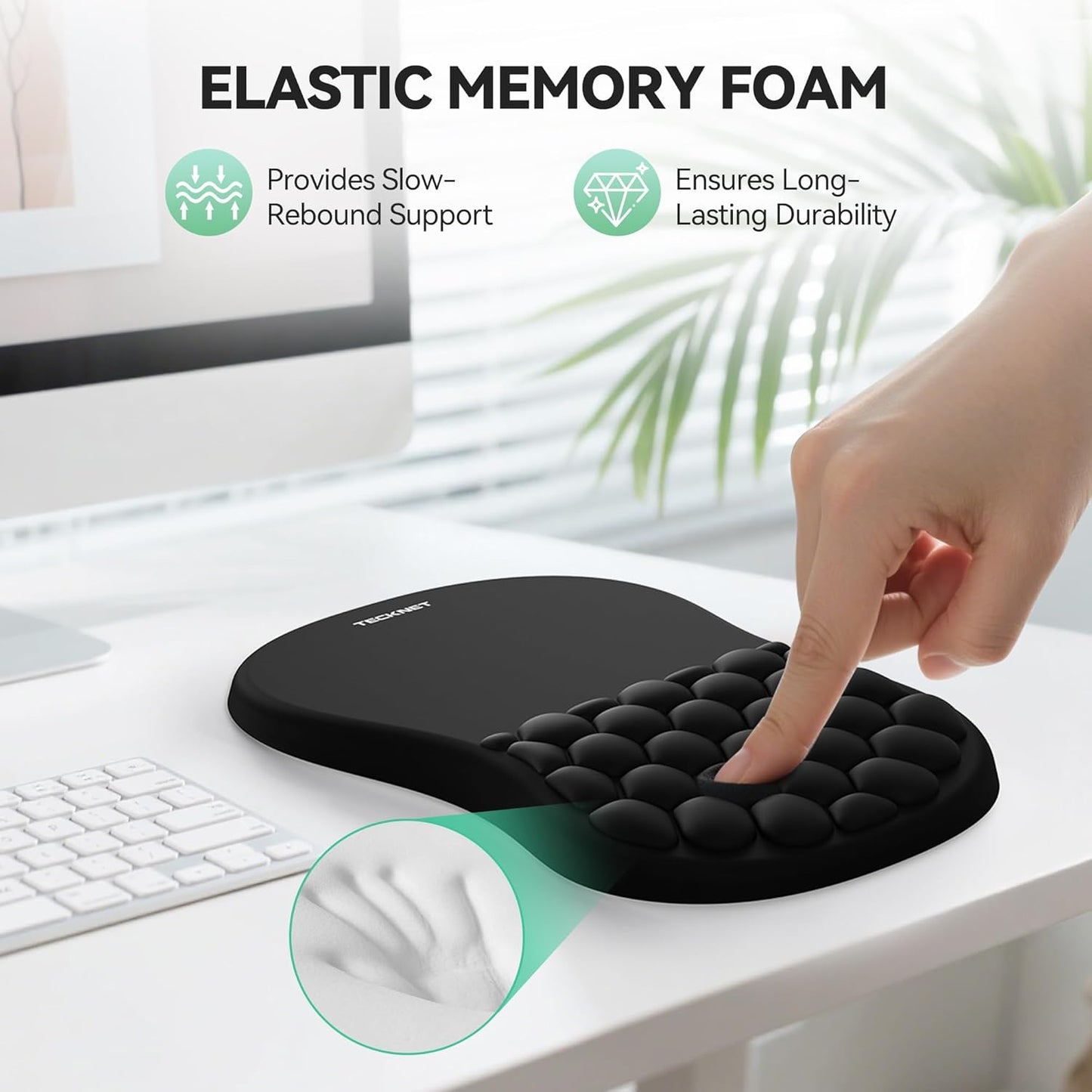 TECKNET Ergonomic Mouse Pad with Wrist Rest - Memory Foam Gaming Mouse Pad with Massage Design