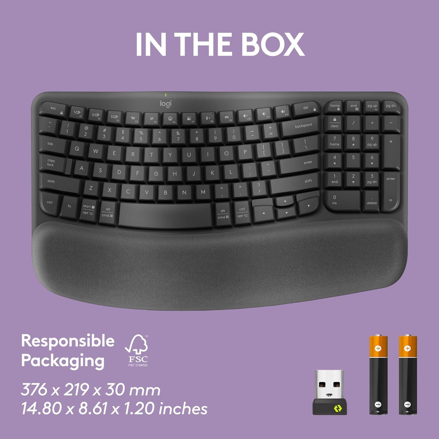 Premium Wireless Ergonomic Keyboard with Cushioned Palm Rest - Multi-Device Connectivity