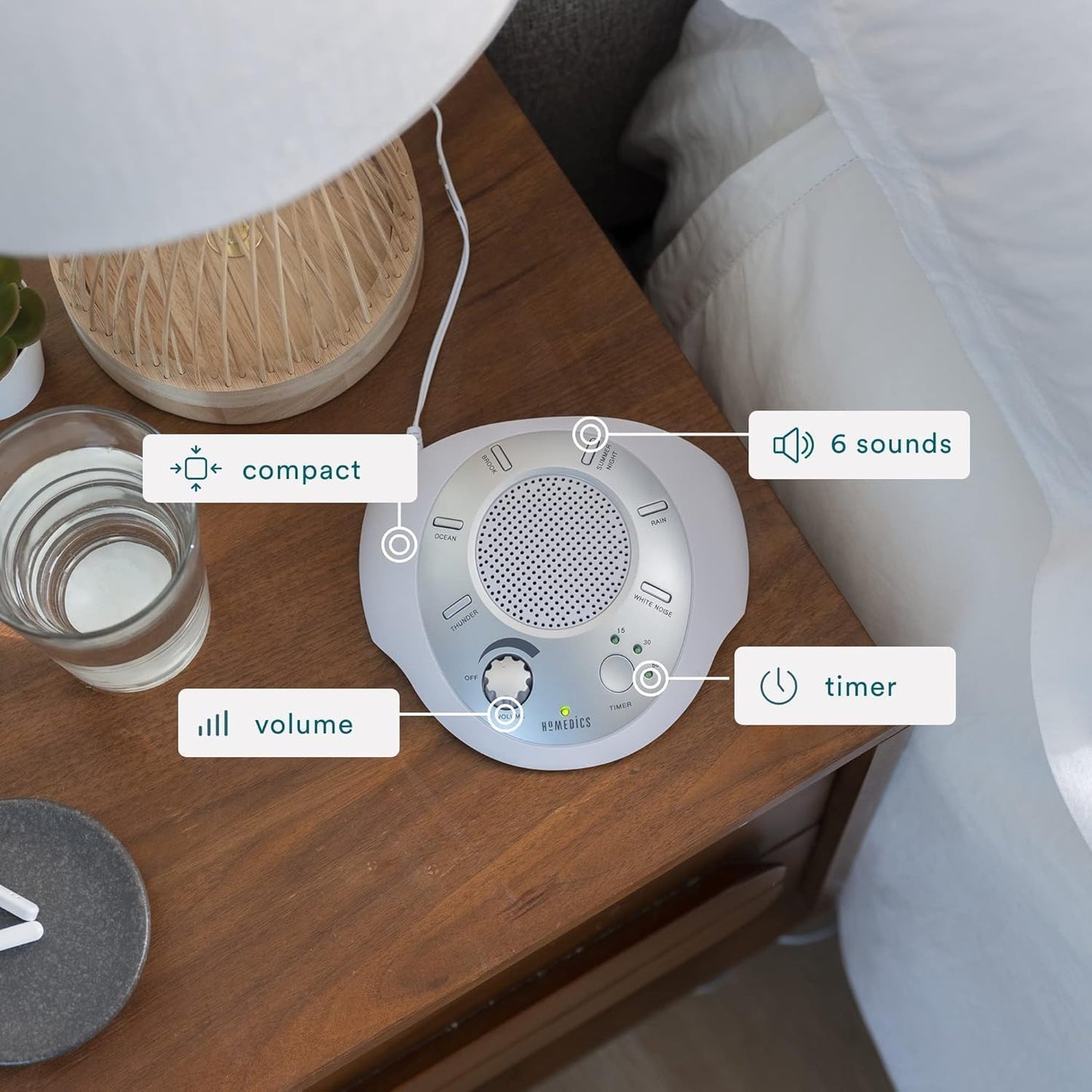 HoMedics SoundSleep White Noise Sound Machine - 6 Relaxing Nature Sounds with Auto-Off Timer