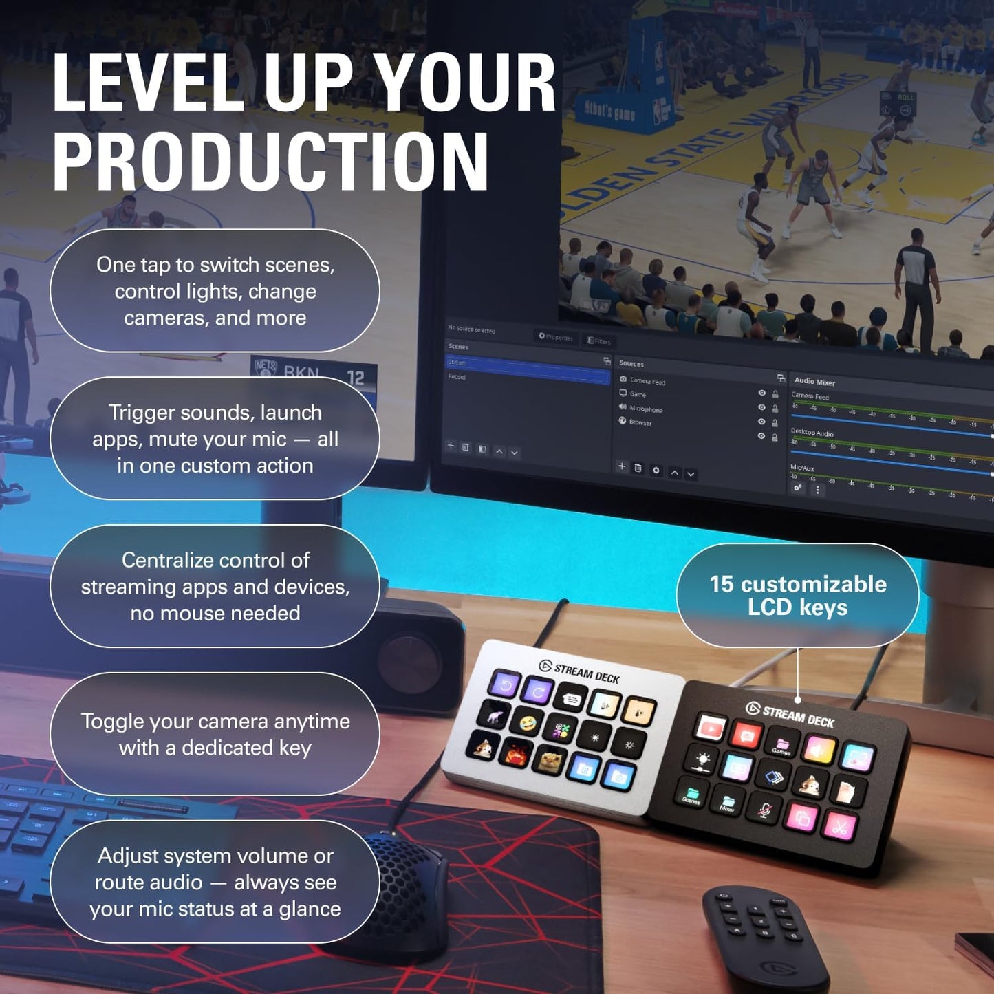 Professional Stream Deck Studio Controller - 15 Macro Keys for Content Creation