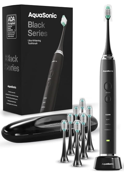 Aquasonic Black Series Ultra Whitening Electric Toothbrush - ADA Accepted Rechargeable Sonic Toothbrush