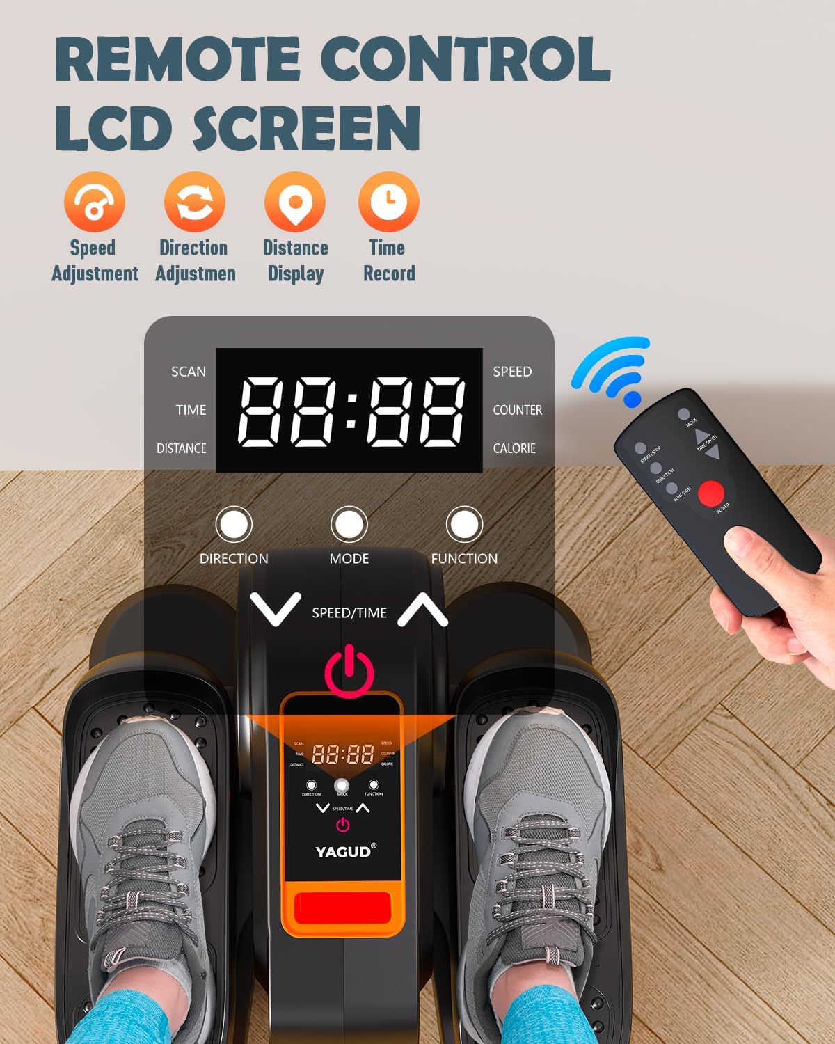 Yagud Under Desk Elliptical Machine - 12 Speed Quiet Portable Electric Pedal Exerciser with Remote