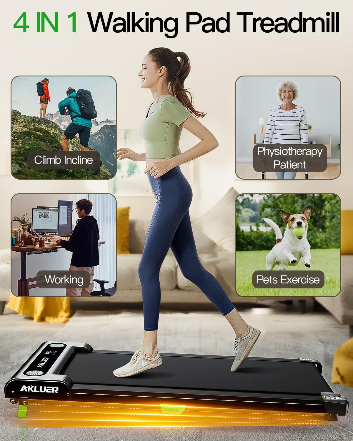 Akluer Incline Walking Pad - 2.5HP Under Desk Treadmill with Remote Control & LED Display