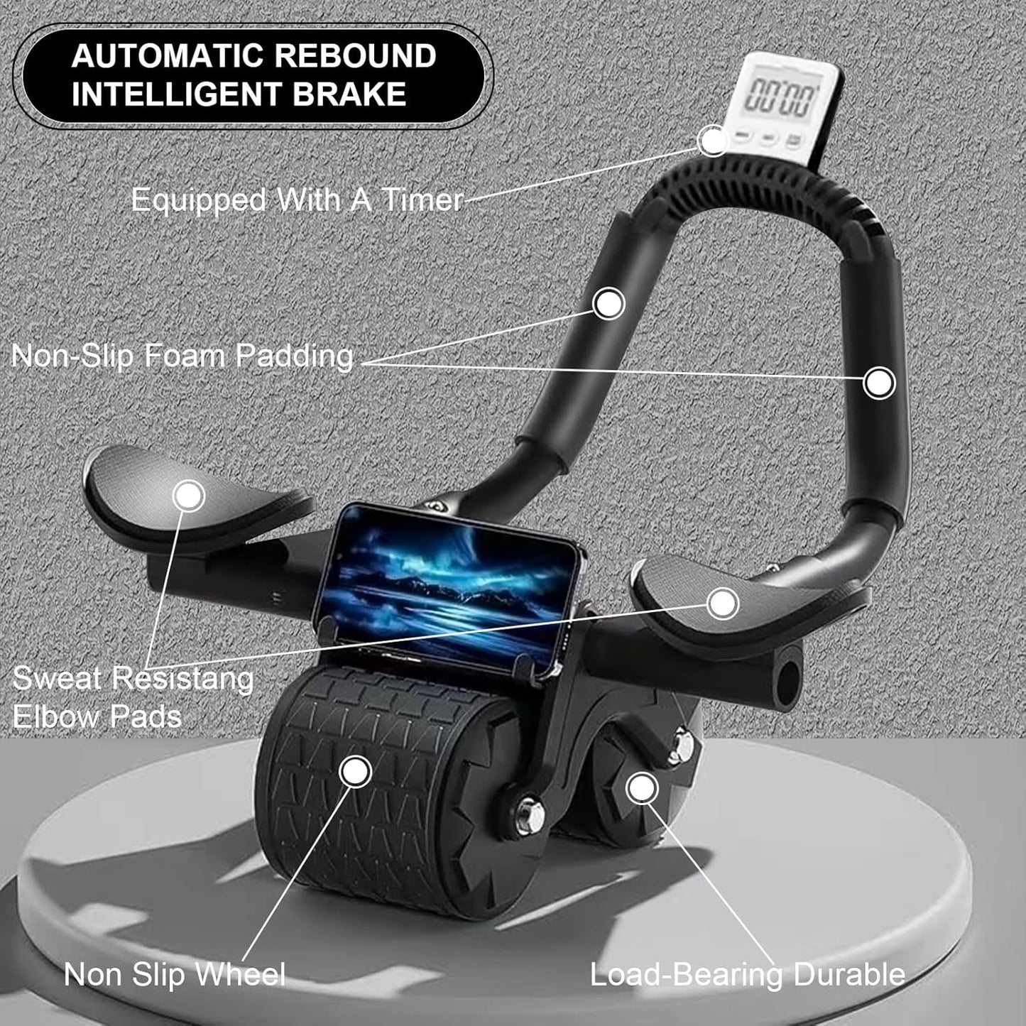 Bersauji 2025 New Ab Roller Wheel with Knee Mat & Timer - Automatic Rebound Abdominal Exercise Equipment