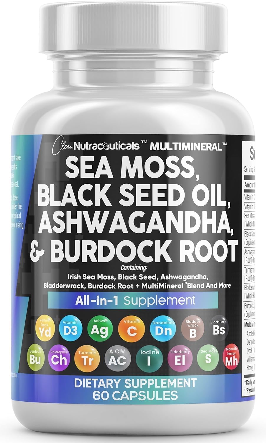 Clean Nutraceuticals Sea Moss Black Seed Oil Ashwagandha Turmeric Supplement - Premium Wellness Blend