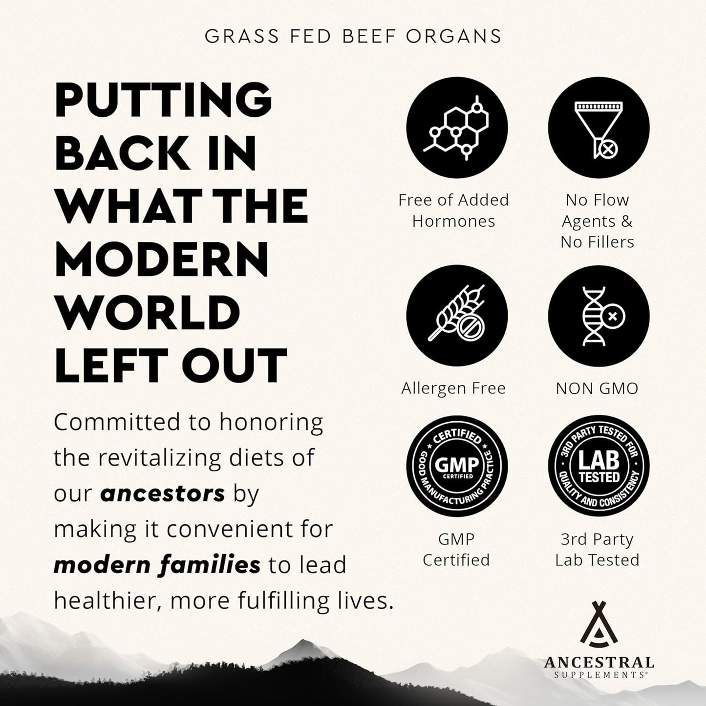 Ancestral Supplements Grass Fed Beef Organ Supplement - Whole Body Wellness Support