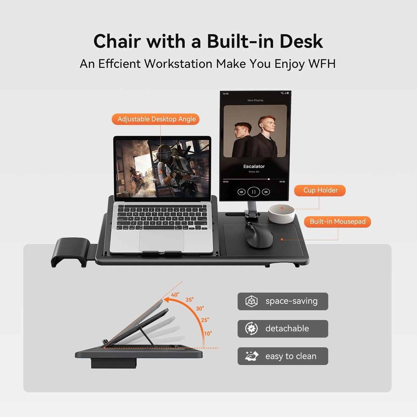 Newtral Ergonomic Office Chair with Footrest - Adaptive Lumbar Support & 4D Armrest - Adjustable Seat Depth & Height