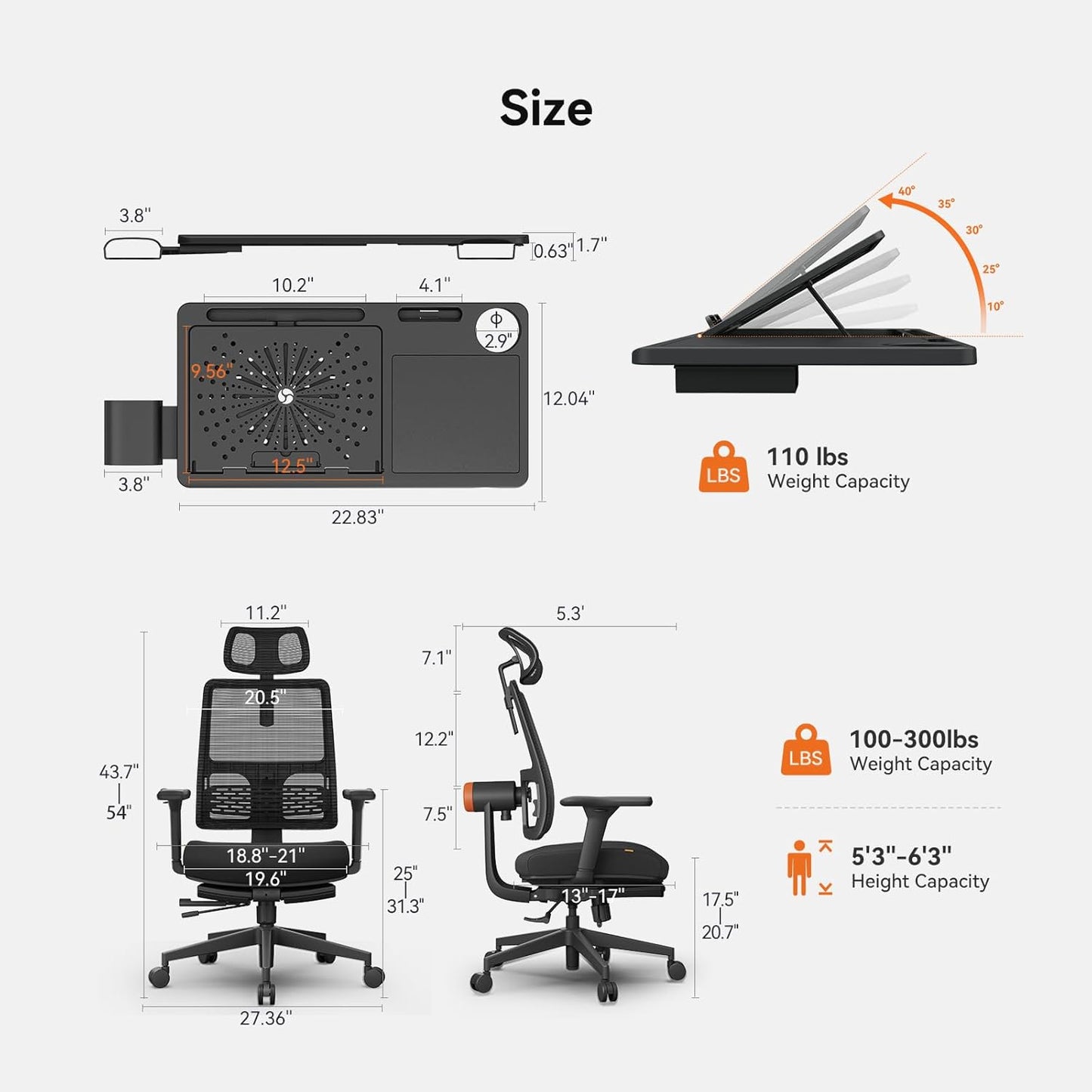 Newtral Ergonomic Office Chair with Footrest - Adaptive Lumbar Support & 4D Armrest - Adjustable Seat Depth & Height