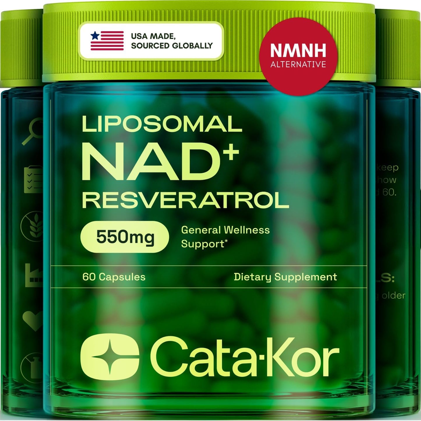 Cata-Kor Liposomal NAD+ Resveratrol Supplement - Advanced Anti-Aging Support with Enhanced Absorption