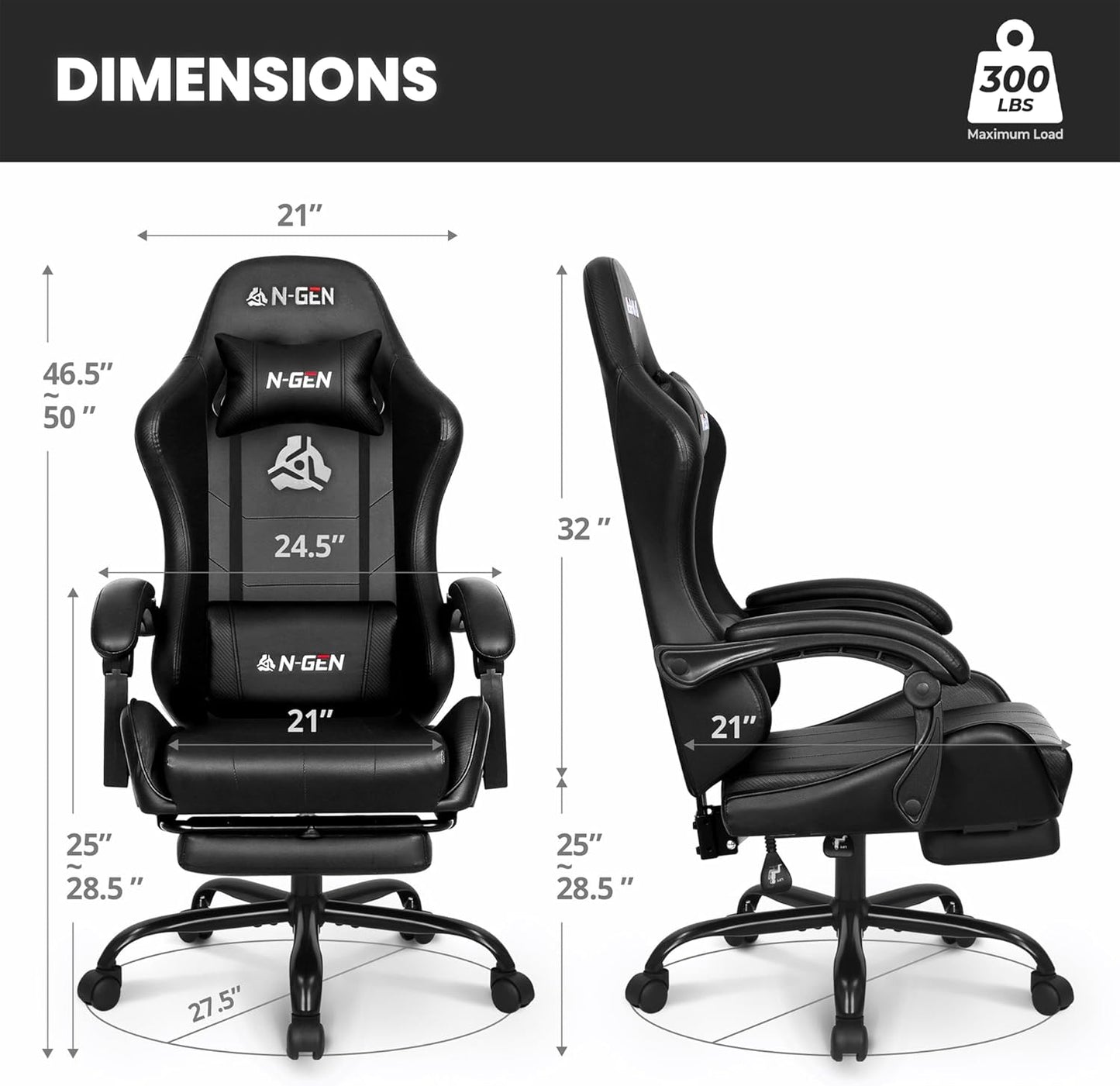 N-GEN GAMING Ergonomic Video Gaming Chair - High Back Recliner
