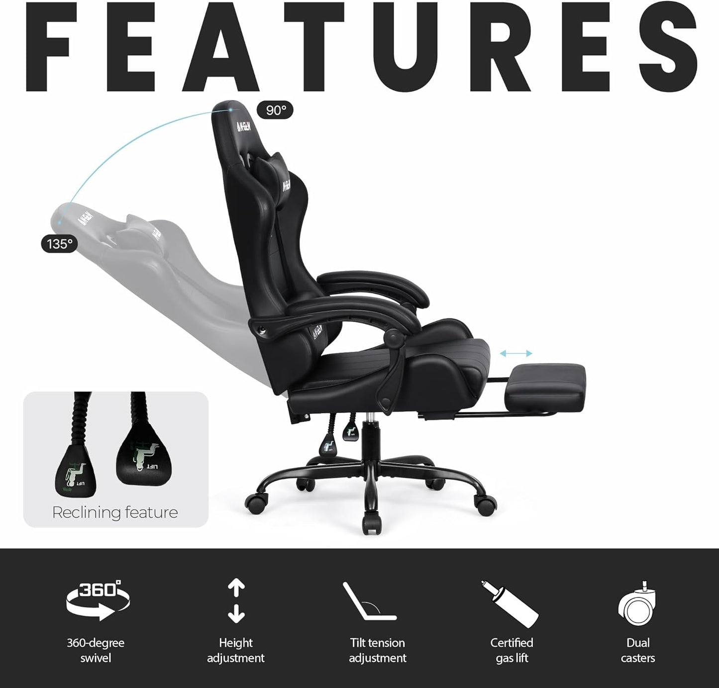 N-GEN GAMING Ergonomic Video Gaming Chair - High Back Recliner