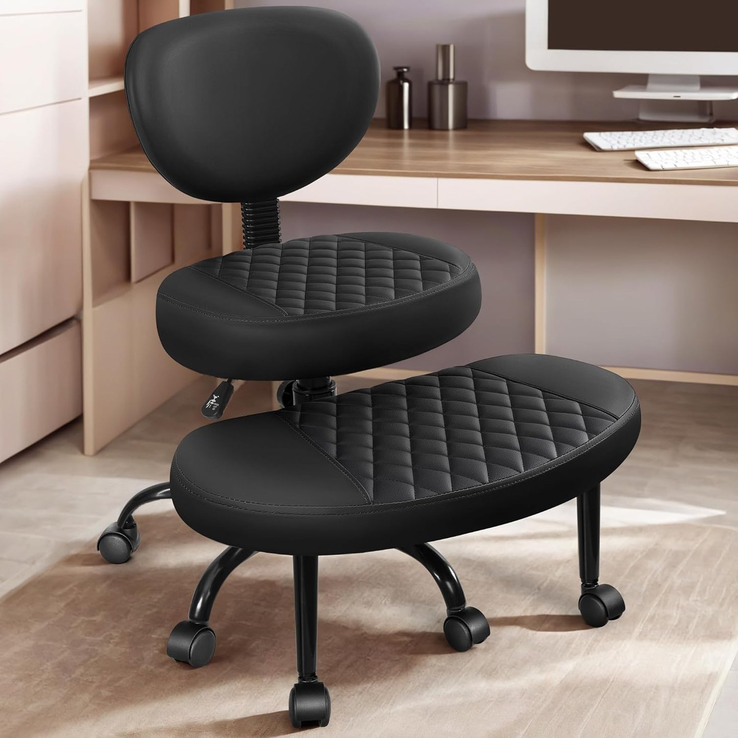 AtHope Ergonomic Cross Legged Office Chair with Wheels - Adjustable Desk Chair for Comfort