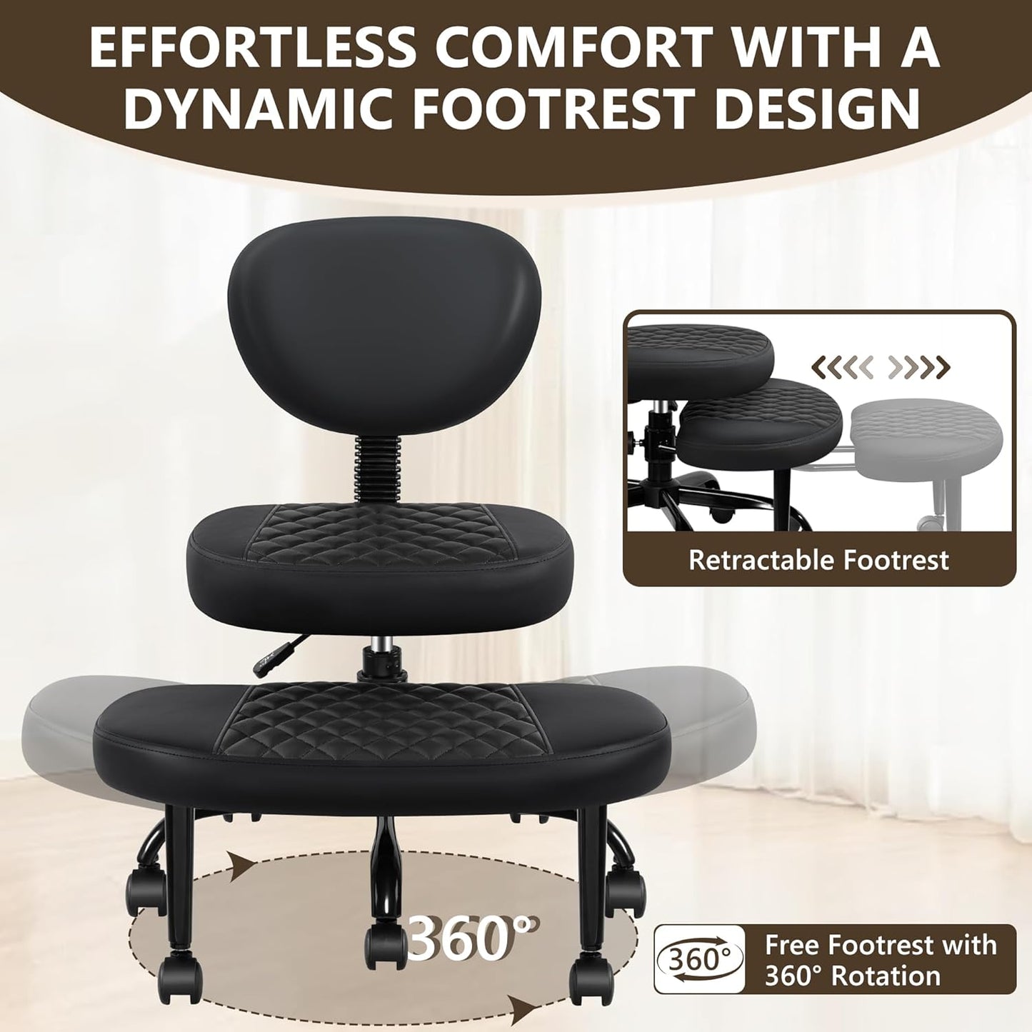 AtHope Ergonomic Cross Legged Office Chair with Wheels - Adjustable Desk Chair for Comfort
