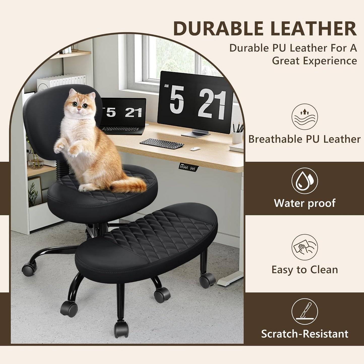 AtHope Ergonomic Cross Legged Office Chair with Wheels - Adjustable Desk Chair for Comfort