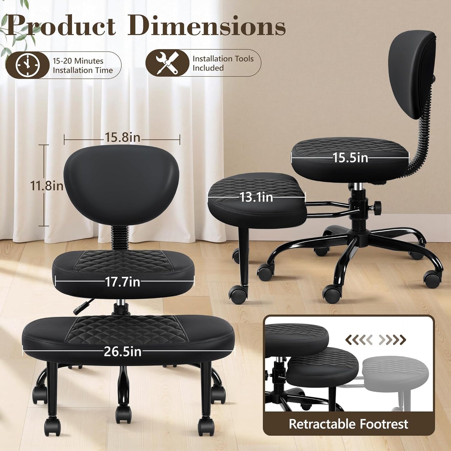 AtHope Ergonomic Cross Legged Office Chair with Wheels - Adjustable Desk Chair for Comfort