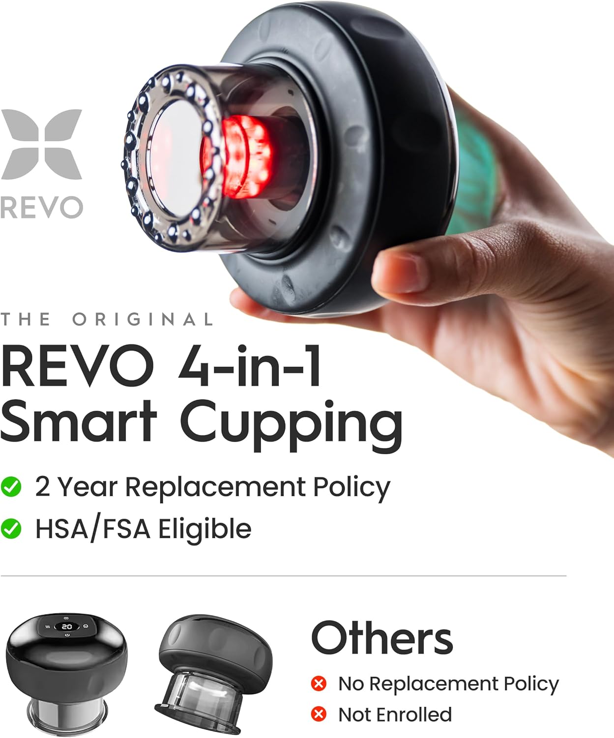 REVO 4-in-1 Smart Cupping Therapy Massager - Red Light Therapy for Pain Relief & Muscle Recovery