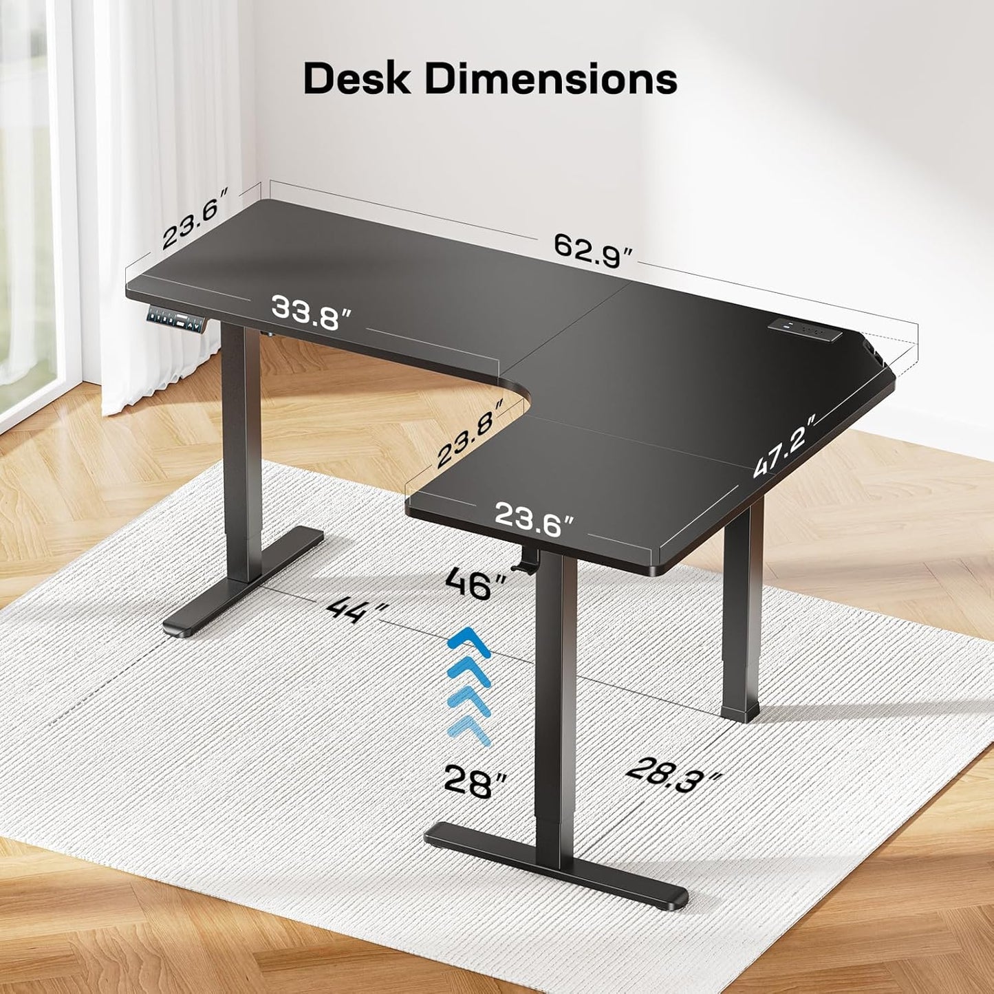 HUANUO 63″ Dual Motor L-Shaped Standing Desk