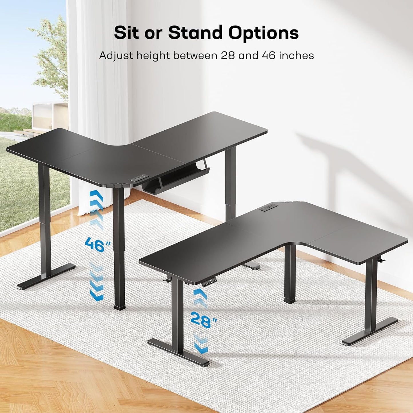 HUANUO 63″ Dual Motor L-Shaped Standing Desk