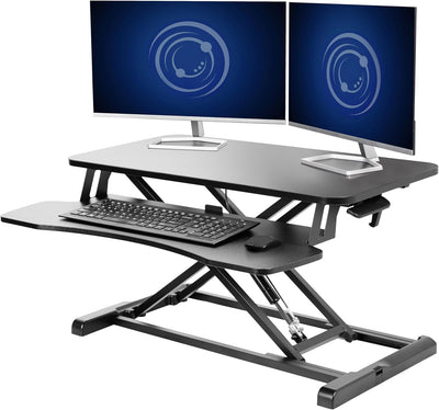 VIVO 32" Height Adjustable Sit Stand Desk Converter - Dual Monitor Laptop Workstation with Keyboard Tray