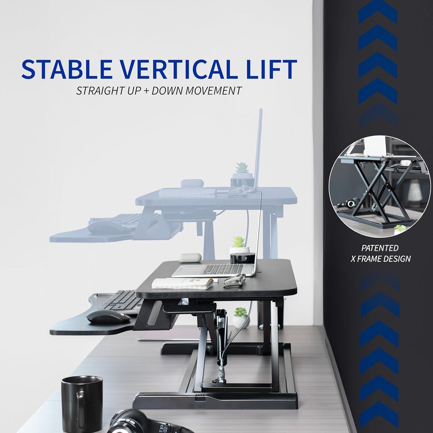 VIVO 32" Height Adjustable Sit Stand Desk Converter - Dual Monitor Laptop Workstation with Keyboard Tray