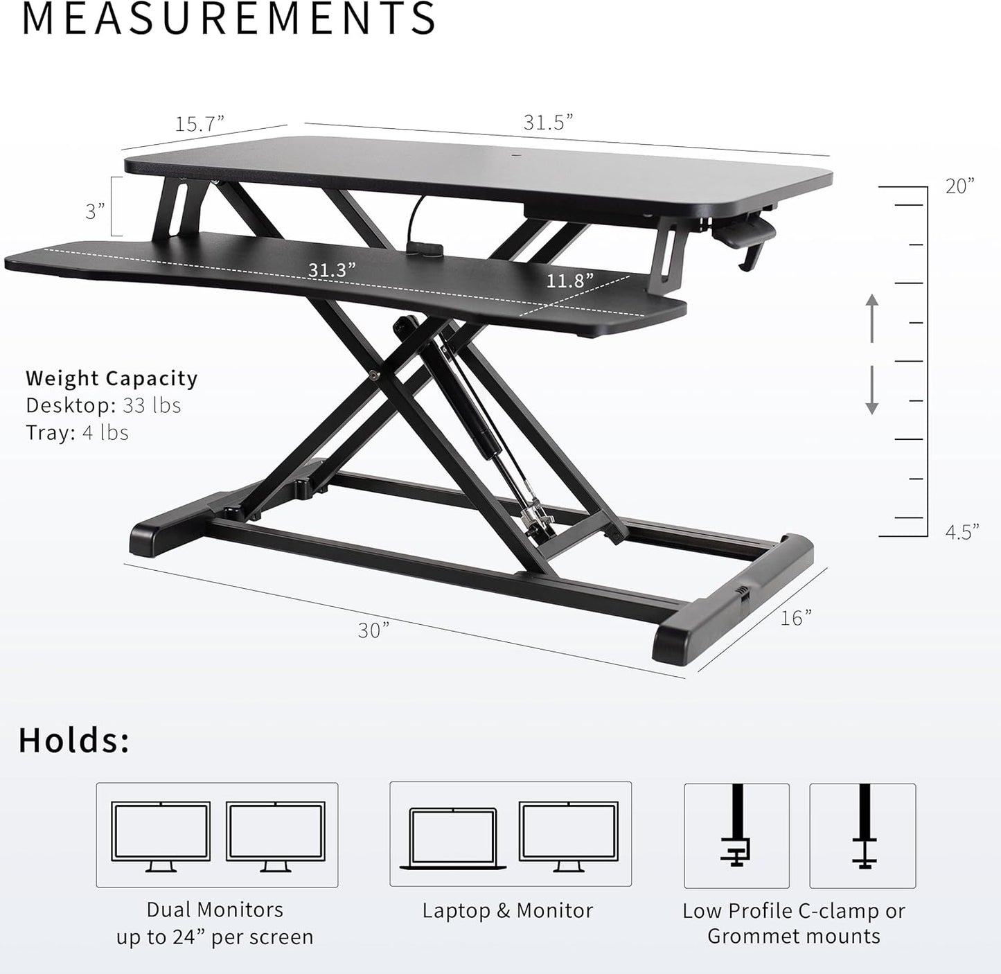 VIVO 32" Height Adjustable Sit Stand Desk Converter - Dual Monitor Laptop Workstation with Keyboard Tray