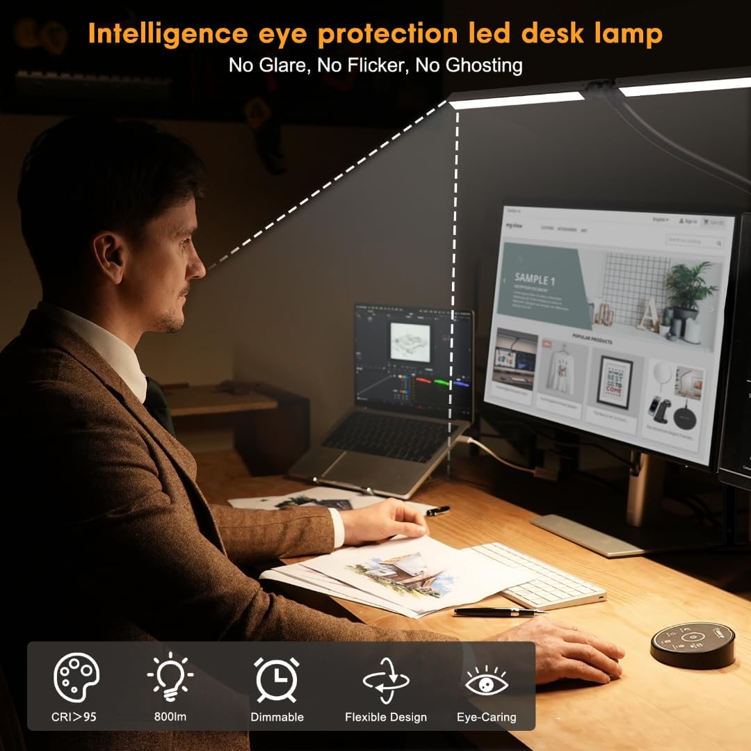 Pzloz LED Desk Lamp - Adjustable Office & Home Task Lighting with USB Charging