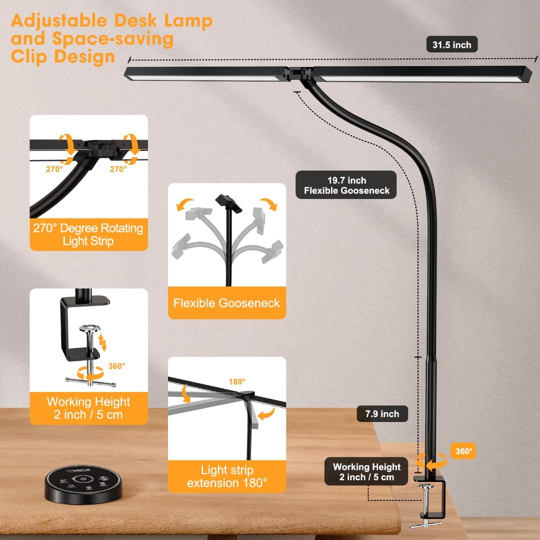 Pzloz LED Desk Lamp - Adjustable Office & Home Task Lighting with USB Charging
