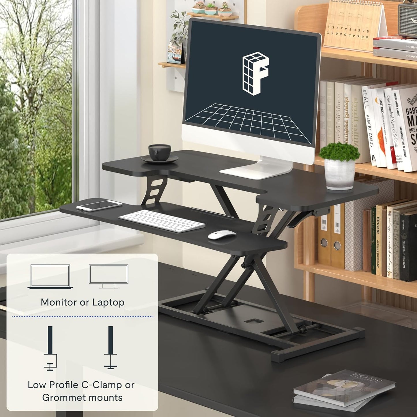 FLEXISPOT 36-inch Standing Desk Converter - Height Adjustable Sit-Stand Workstation with Dual Monitor Support