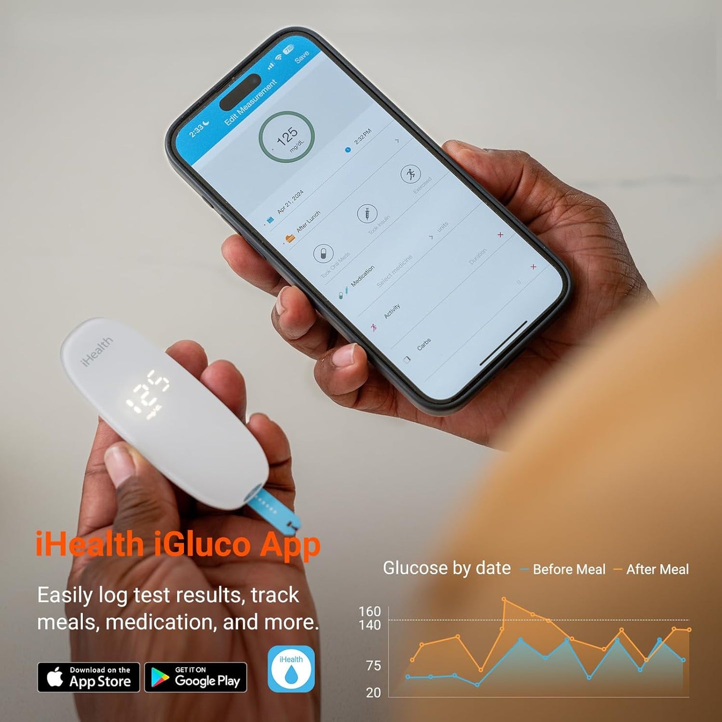 Complete Wireless Blood Glucose Monitor Kit - Smart Diabetes Testing with Mobile App