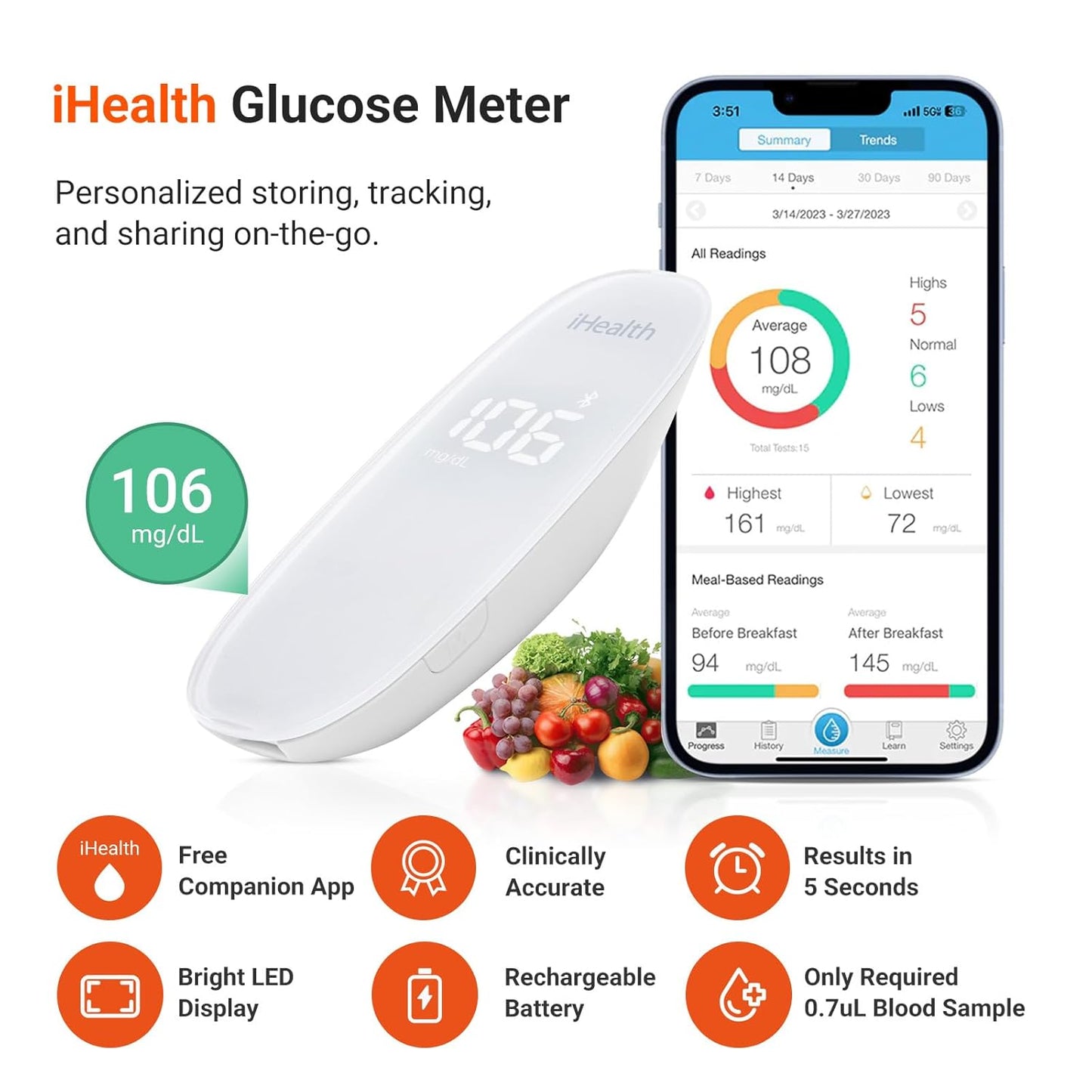 Complete Wireless Blood Glucose Monitor Kit - Smart Diabetes Testing with Mobile App