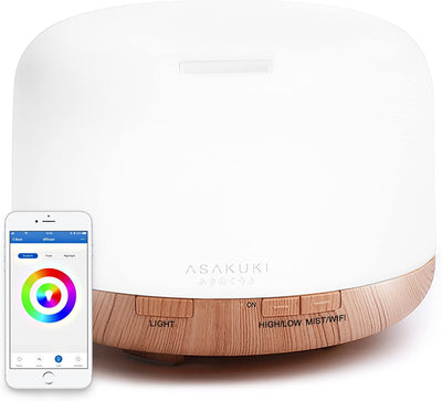ASAKUKI Smart Wi-Fi Essential Oil Diffuser - 500ml Ultrasonic Aromatherapy Humidifier with App Control