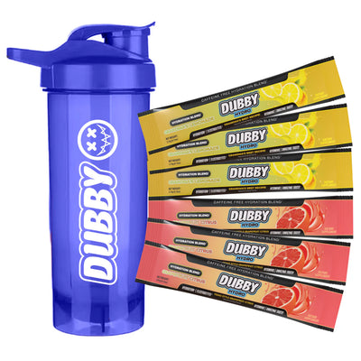 DUBBY Hydro Sampler Pack - 6 Caffeine-Free Hydration Drink Stick Packs with Shaker