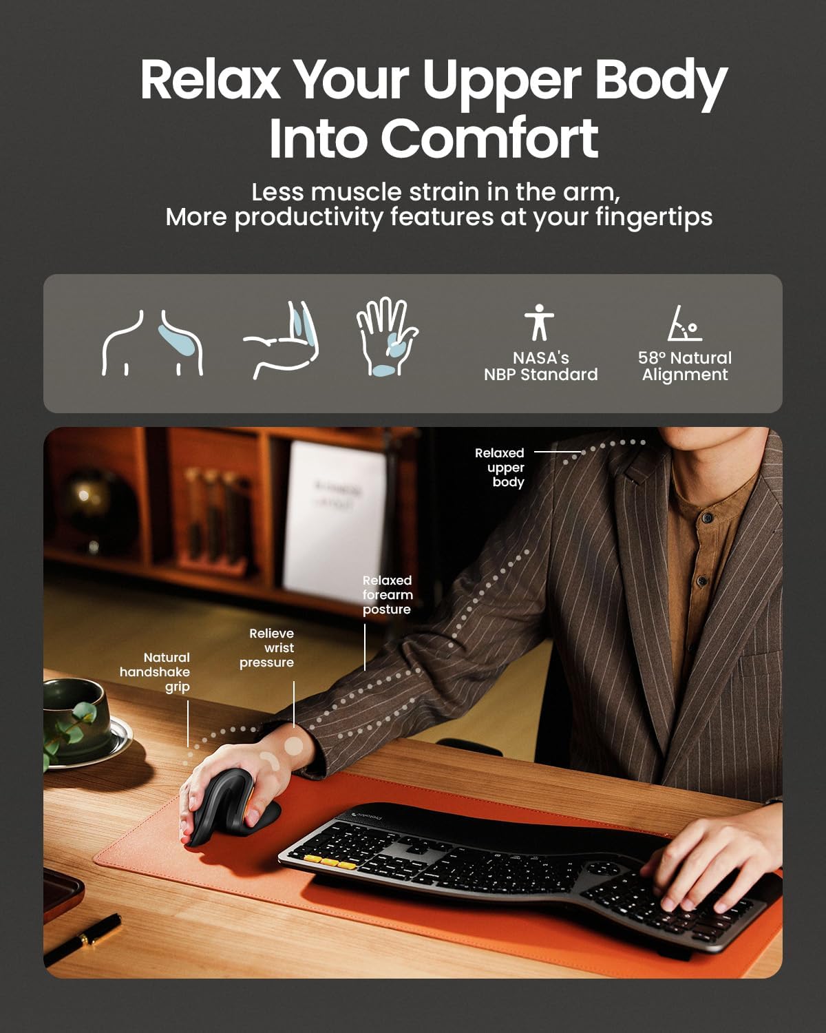 ProtoArc EM11 NL Bluetooth Ergonomic Vertical Mouse - Wireless Multi-Device Connectivity