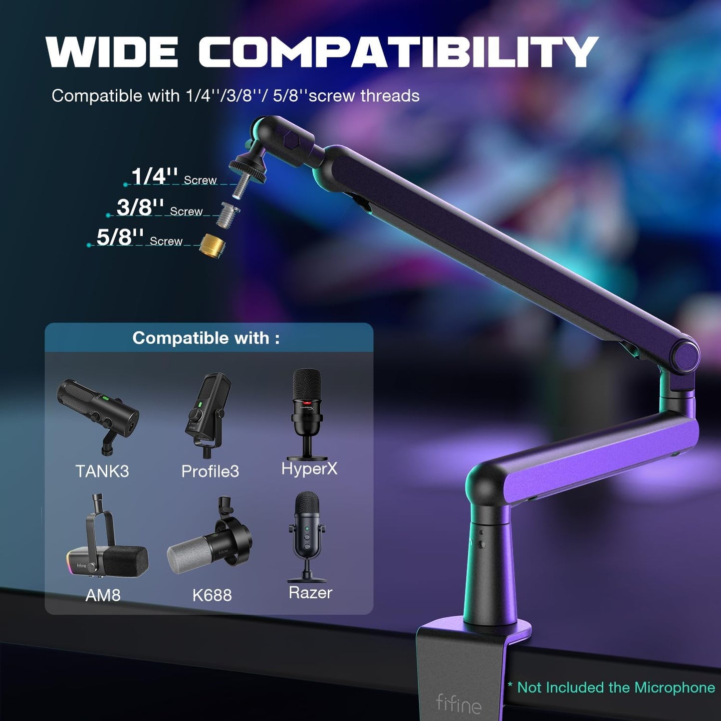 FIFINE Microphone Boom Arm Stand - Low Profile Adjustable with Desk Clamp & Cable Management