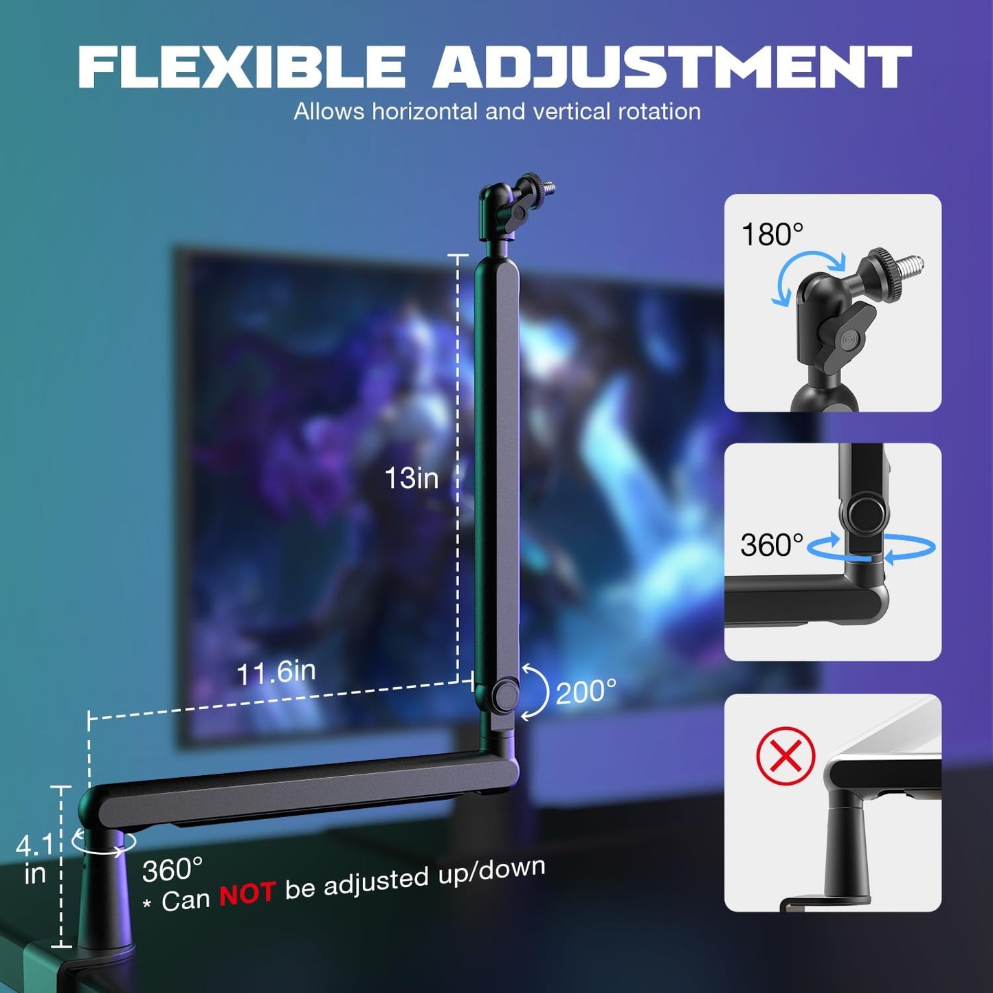 FIFINE Microphone Boom Arm Stand - Low Profile Adjustable with Desk Clamp & Cable Management