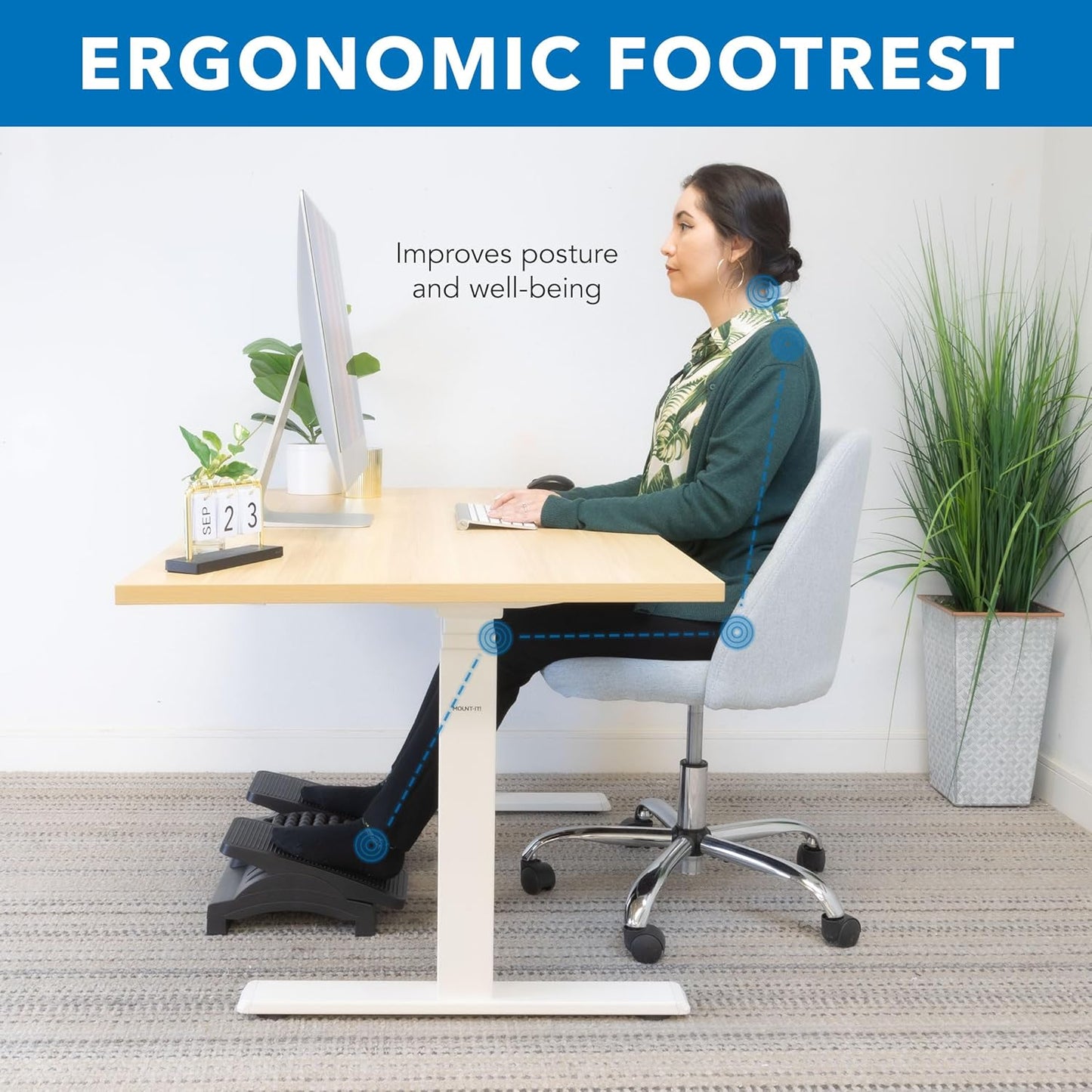 Mount-It! Ergonomic Footrest - Adjustable Office Foot Rest for Under Desk Comfort