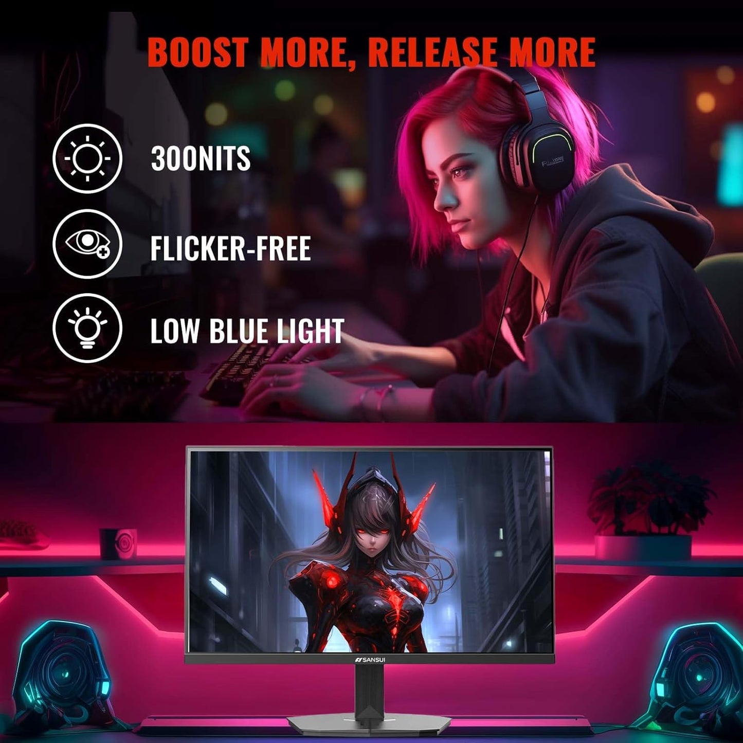 SANSUI 24 Inch Gaming Monitor - 180Hz FreeSync HDR 1080P Display